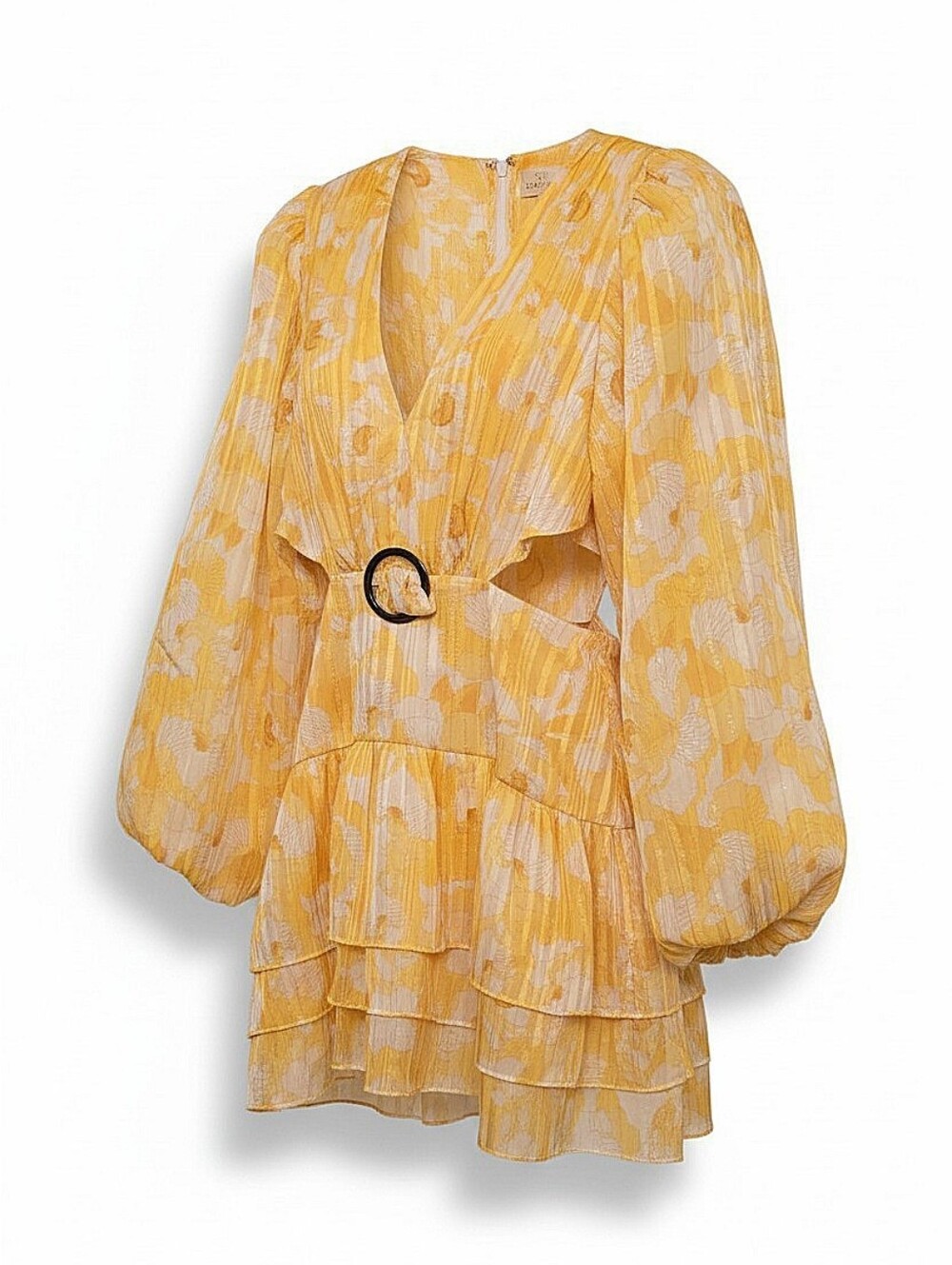 NWT! Ronny Kobo Yellow Long Sleeved Floral Print Dress - Picture 2 of 6